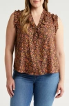 WIT & WISDOM FLORAL RUFFLE NECK TOP