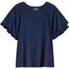Wit & Wisdom Flutter Sleeve Cotton Blend T-shirt In Navy