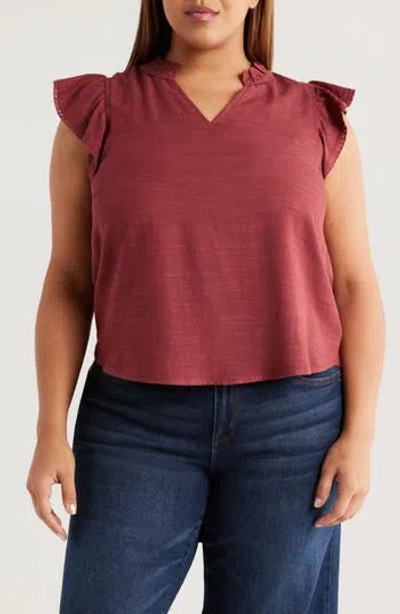Wit & Wisdom Flutter Sleeve Jersey Top In Brown