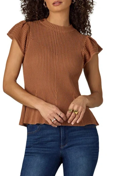 Wit & Wisdom Flutter Sleeve Rib Top In Brown