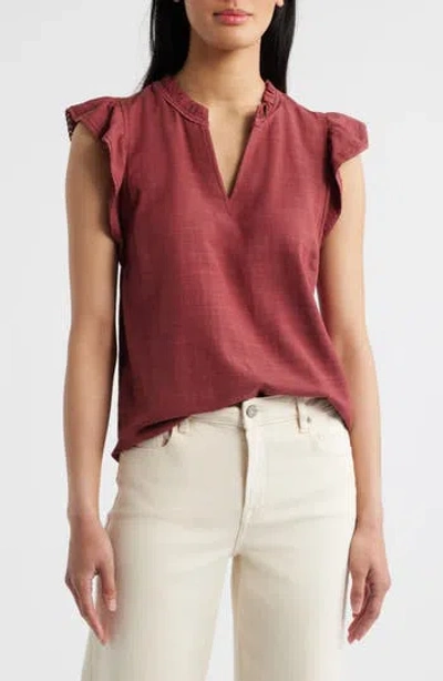Wit & Wisdom Flutter Sleeve Top In Brown