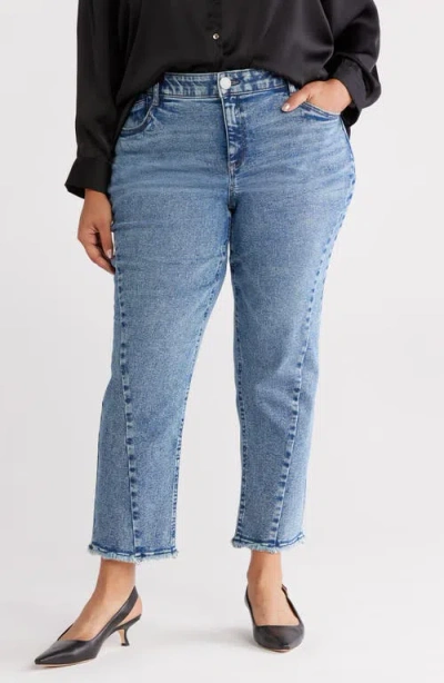 Wit & Wisdom Frayed Twist Seam High Waist Ankle Straight Leg Jeans