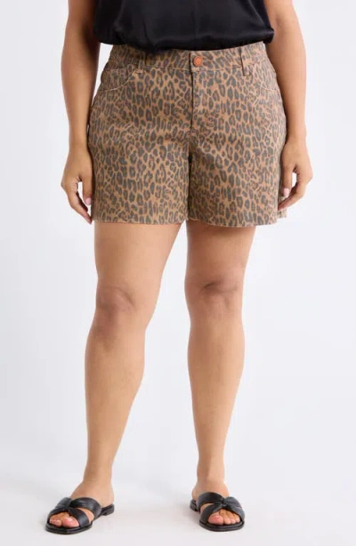Wit & Wisdom Gracie Leopard Print High Waist Denim Shorts In Brown