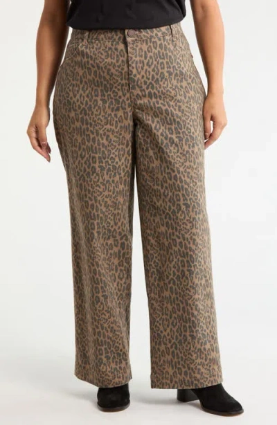 Wit & Wisdom Gracie Skyrise Double Side Seam High Waist Wide Leg Jeans In Animal Print
