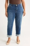 Wit & Wisdom High Waist Frayed Cuff Hem Straight Leg Jeans In Blue