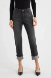 Wit & Wisdom High Waist Frayed Cuff Hem Straight Leg Jeans In Gray