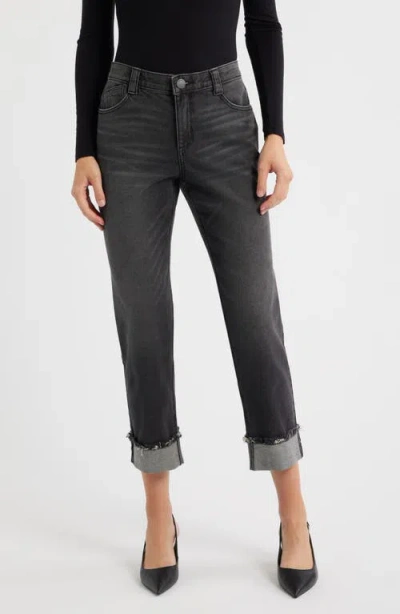 Wit & Wisdom High Waist Frayed Cuff Hem Straight Leg Jeans In Gray