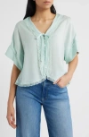 Wit & Wisdom Lace Trim Dolman Sleeve Top In Blue
