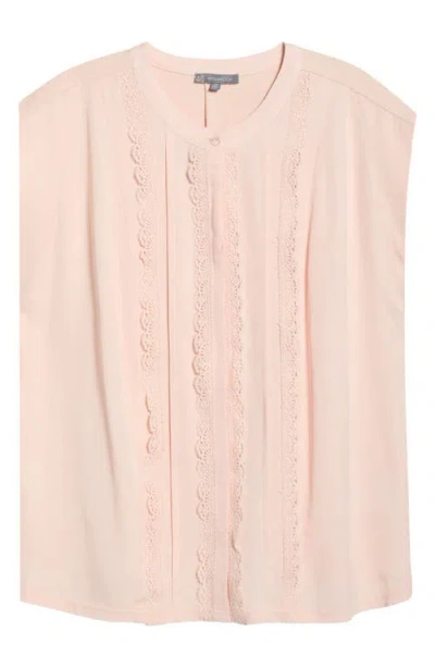 Wit & Wisdom Lace Trim Mix Media Top In Pink