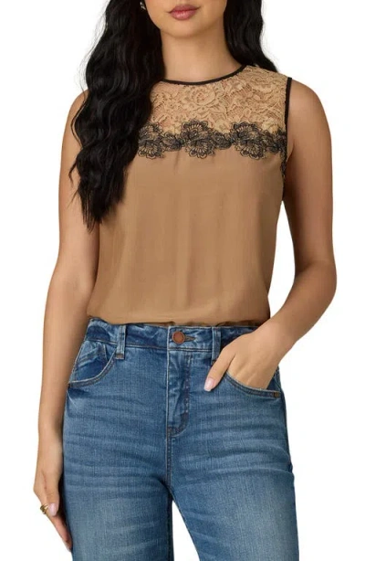 Wit & Wisdom Lace Trim Sleeveless Top In Brown
