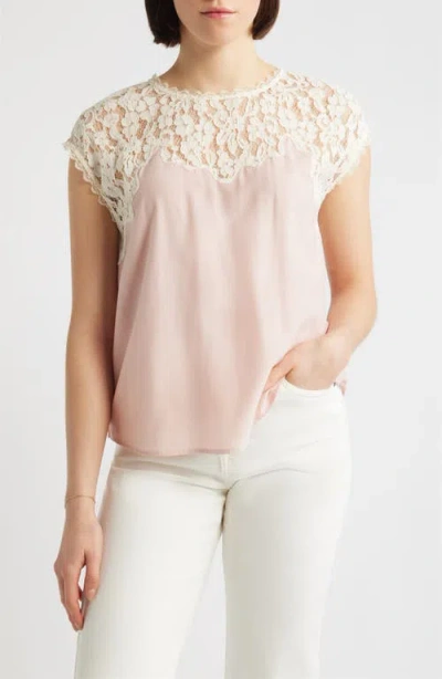 Wit & Wisdom Lace Yoke Satin Top In Pink