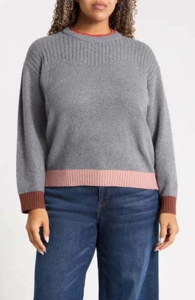 Wit & Wisdom Layered Neck Crewneck Sweater In Gray