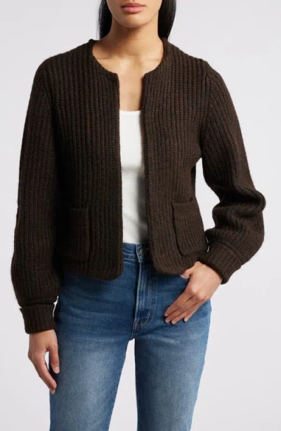 Wit & Wisdom Marled Blouson Sleeve Cardigan In Chocolate Truffle