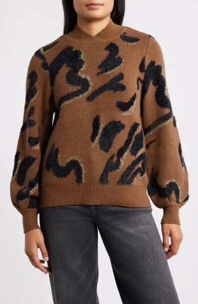 Wit & Wisdom Metallic Jacquard Sweater In Brown