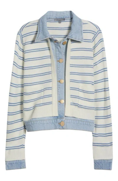 Wit & Wisdom Mixed Media Jacket In Off White/chambray Blue
