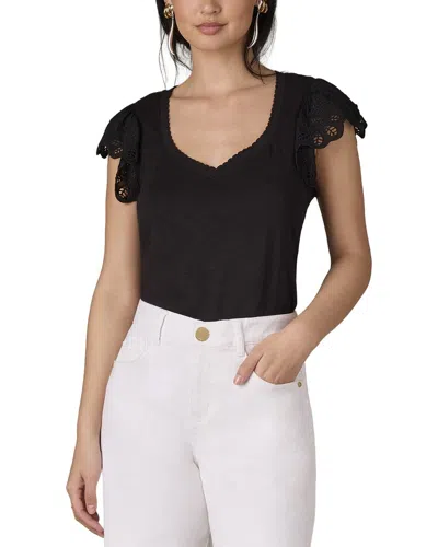 Wit & Wisdom Mixed Media Knit Top In Black