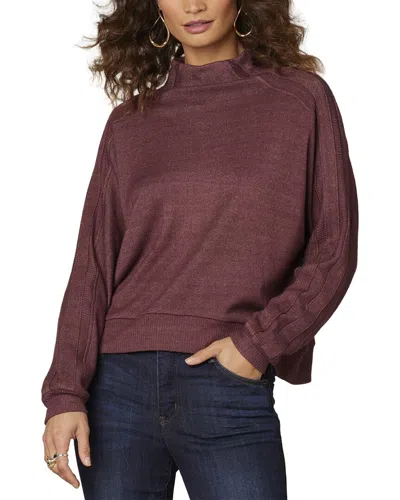 Wit & Wisdom Mixed Media Knit Top In Burgundy