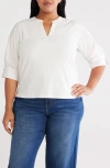 Wit & Wisdom Mixed Media Puff Sleeve Top In White