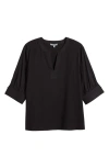 Wit & Wisdom Mixed Media Puff Sleeve Top In Black
