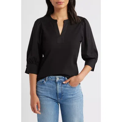 Wit & Wisdom Mixed Media Puff Sleeve Top