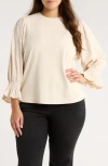 Wit & Wisdom Mixed Media Smocked Sleeve Top In Neutral