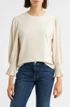 Wit & Wisdom Mixed Media Smocked Sleeve Top In Neutral