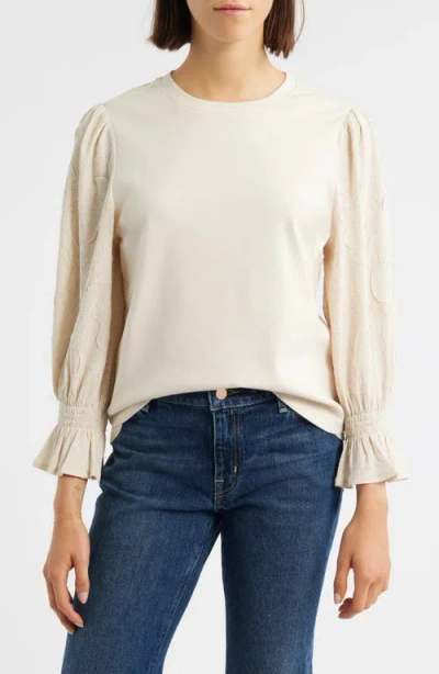 WIT & WISDOM WIT & WISDOM MIXED MEDIA SMOCKED SLEEVE TOP