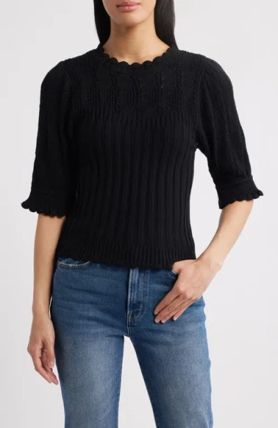Wit & Wisdom Mixed Stitch Elbow Sleeve Sweater In Black