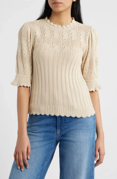 Wit & Wisdom Mixed Stitch Elbow Sleeve Sweater In Neutral