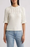 Wit & Wisdom Mixed Stitch Elbow Sleeve Sweater In Off White