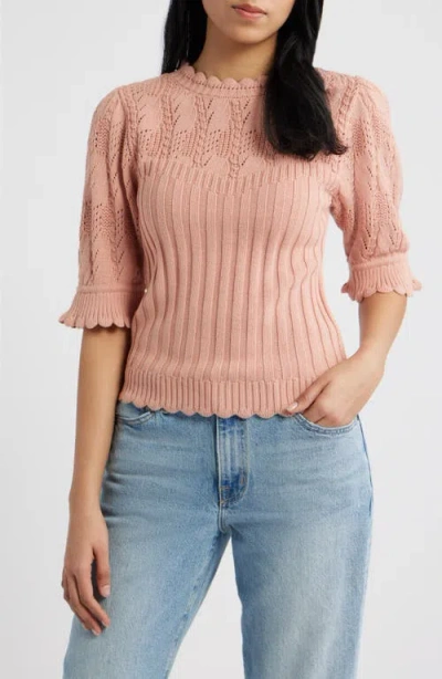 Wit & Wisdom Mixed Stitch Elbow Sleeve Sweater In Pink