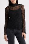 Wit & Wisdom Mock Neck Sheer Knit Top In Black
