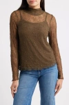 Wit & Wisdom Mock Neck Sheer Knit Top In Brown