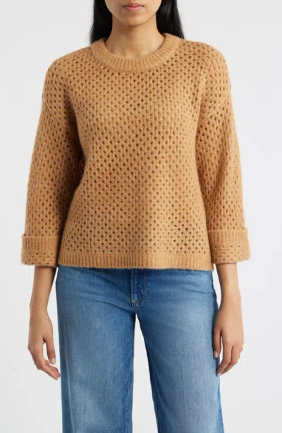 Wit & Wisdom Open Stitch Cuffed Sweater In Brown
