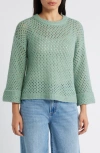 Wit & Wisdom Open Stitch Cuffed Sweater In Heather Spruce