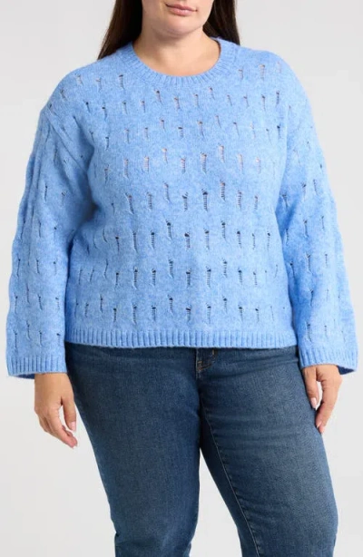 Wit & Wisdom Open Stitch Sweater In Heather Cerulean Blue