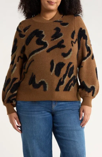 Wit & Wisdom Overlap Mock Neck Sweater In Brown