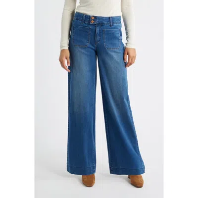 Wit & Wisdom Patch Pocket High Waist Wide Leg Jeans In Blue