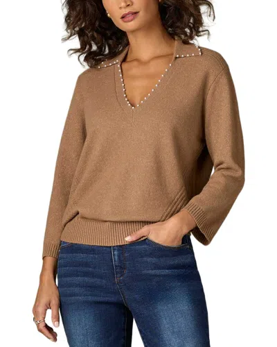 Wit & Wisdom Pearl Trim Sweater Top In Brown