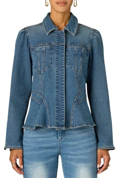 Wit & Wisdom Peplum Denim Jacket In Mid Blue