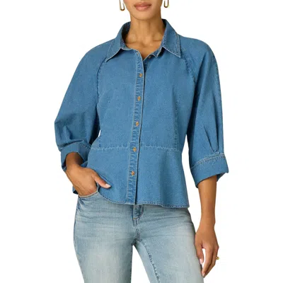 Wit & Wisdom Peplum Denim Shirt In Blue