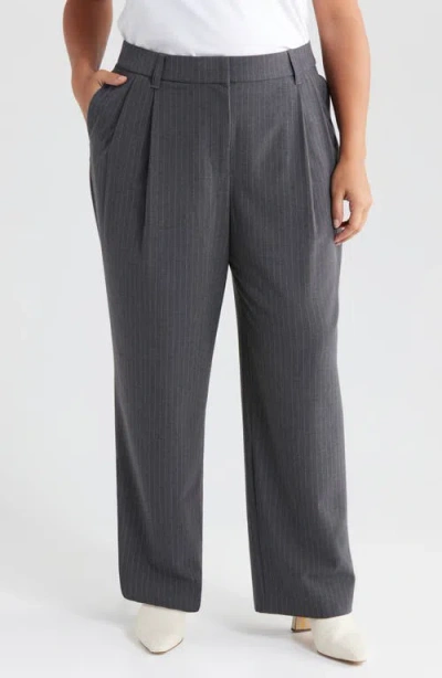 Wit & Wisdom Pinstripe Ultra Skyrise Pleated Wide Leg Pants In Steel Grey White