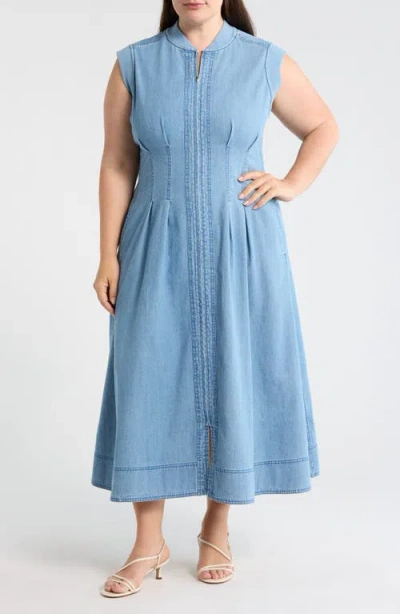 Wit & Wisdom Pintuck Denim Midi Dress In Blue
