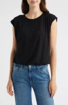 Wit & Wisdom Pleated Cap Sleeve T-shirt In Black