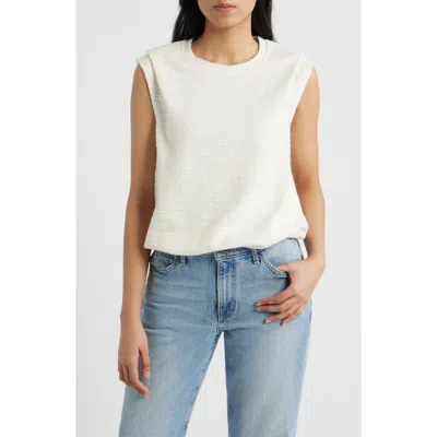 Wit & Wisdom Pleated Shoulder Bubble Hem Sleeveless Top In White