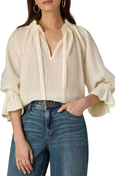 Wit & Wisdom Pleated Tie Neck Top In White