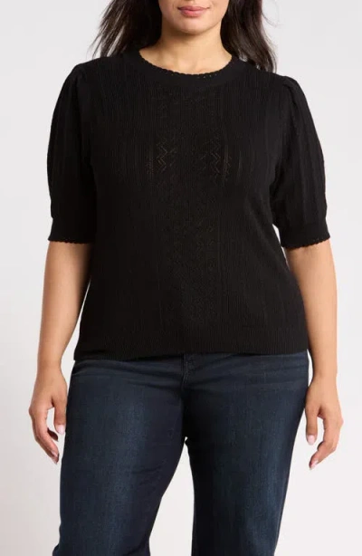 Wit & Wisdom Pointelle Elbow Sleeve Sweater In Black