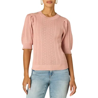 Wit & Wisdom Pointelle Elbow Sleeve Sweater In Pink