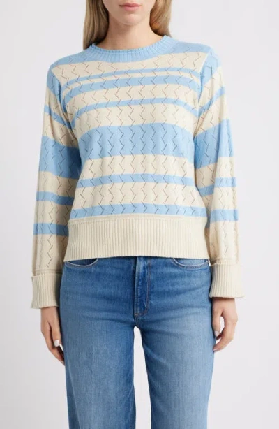 Wit & Wisdom Pointelle Stripe Sweater In Blue