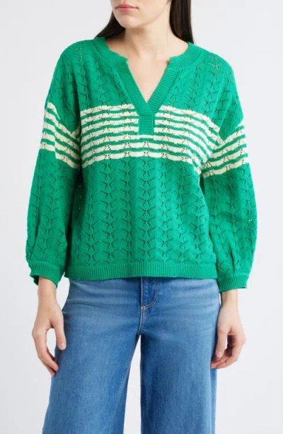 Wit & Wisdom Pointelle Stripe Sweater In Green